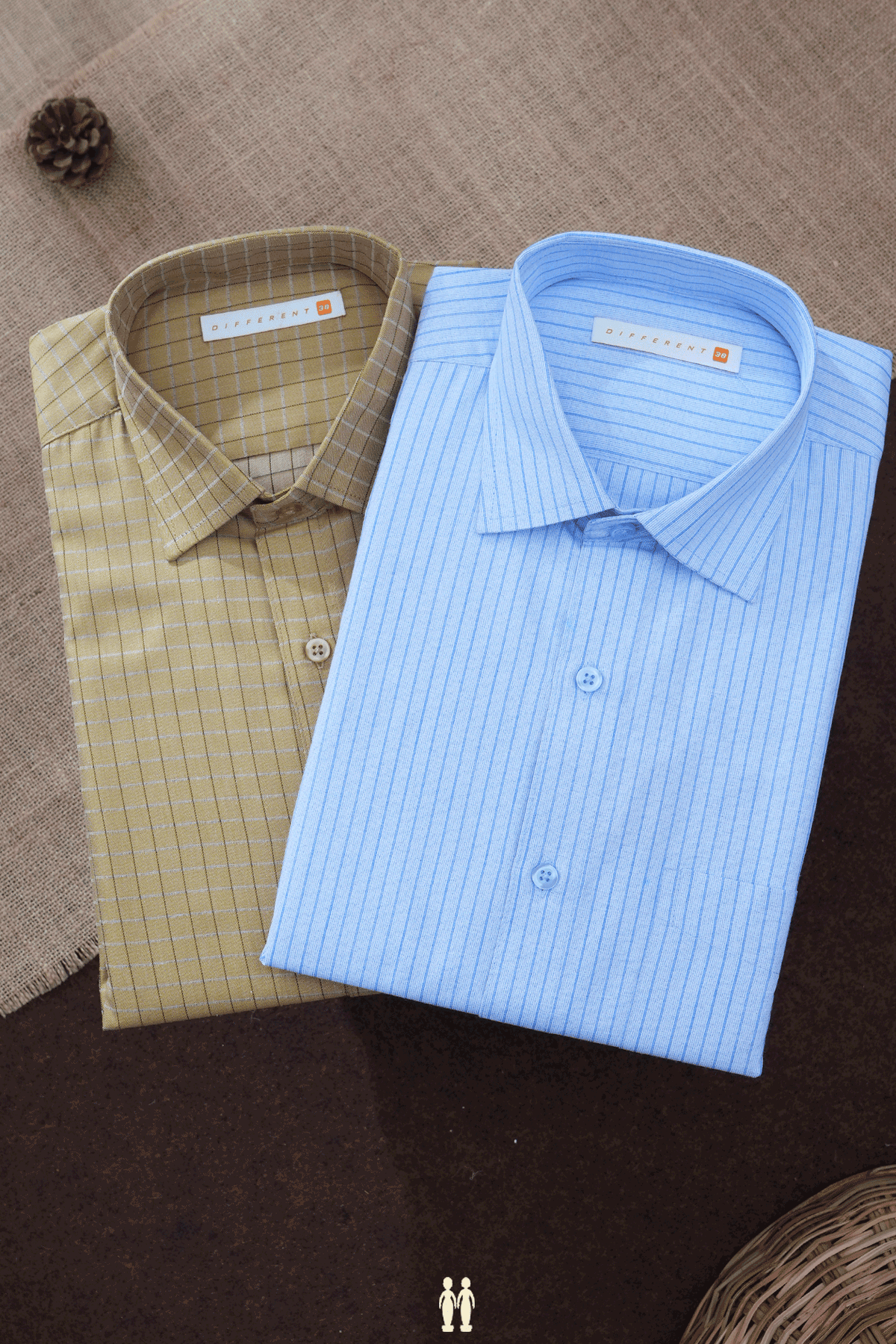 Assorted Blue And Tan Set of 2 Size 38 Cotton Shirts
