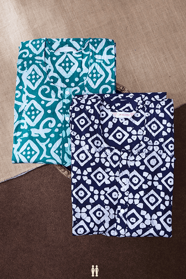 Assorted Green And Blue Set Of 2 Free Size Cotton Nighties