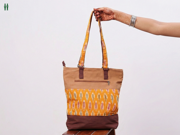 Printed Design Orange Cotton Hand Bag