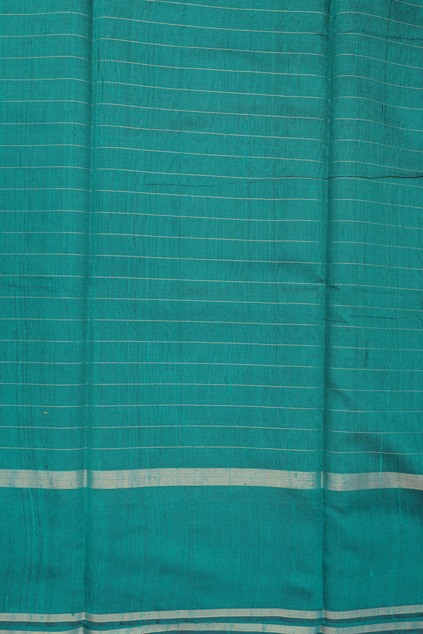 Jute Saree In Teal Green With Checks Design