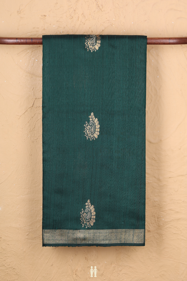 Jute Saree In Green With Paisley Buttas