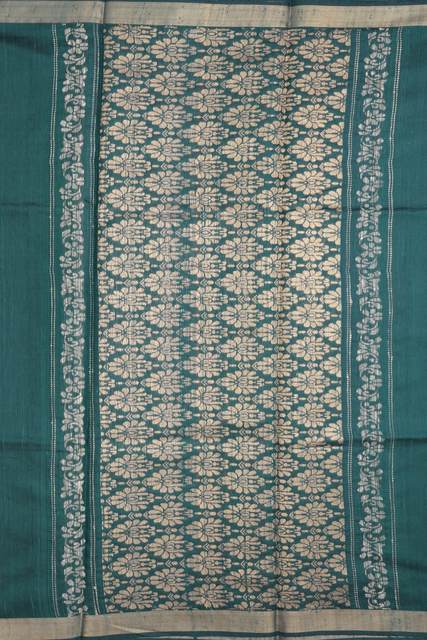 Jute Saree In Green With Paisley Buttas