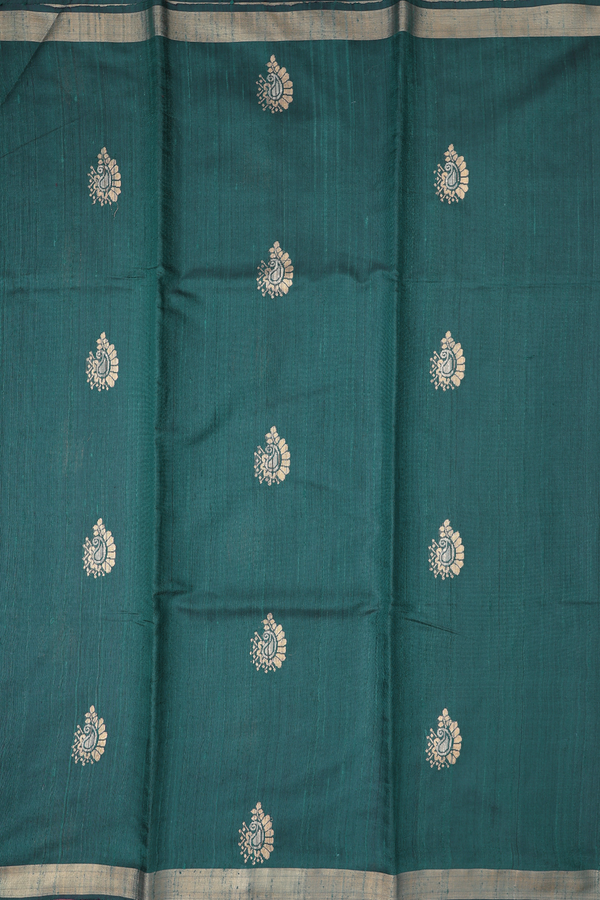 Jute Saree In Green With Paisley Buttas