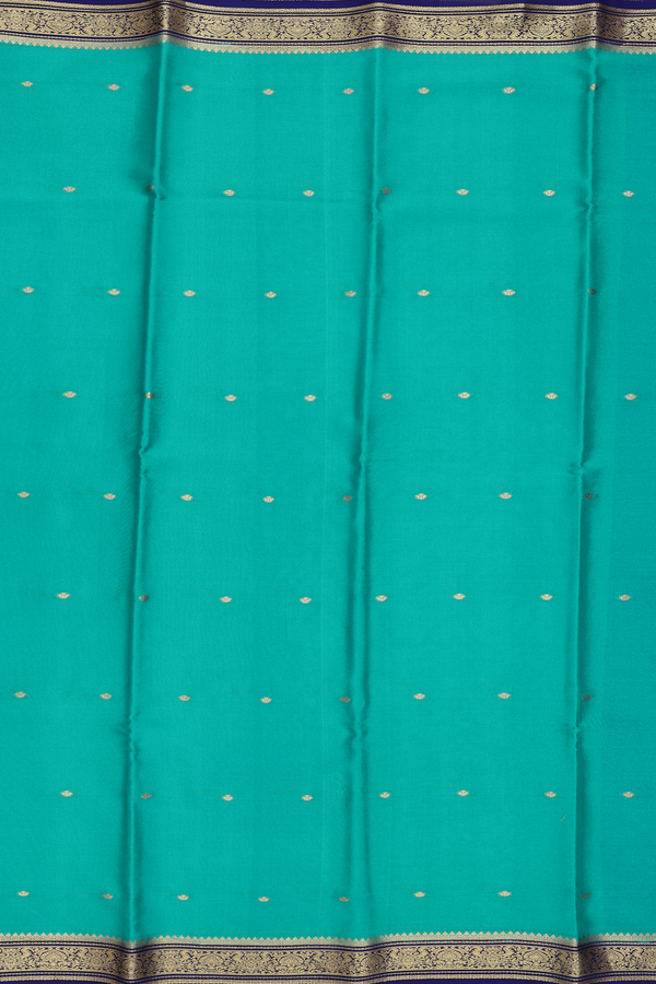 Mysore Silk Saree In Bluish Green With Zari Buttis