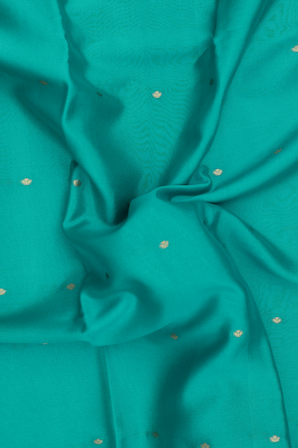 Mysore Silk Saree In Bluish Green With Zari Buttis