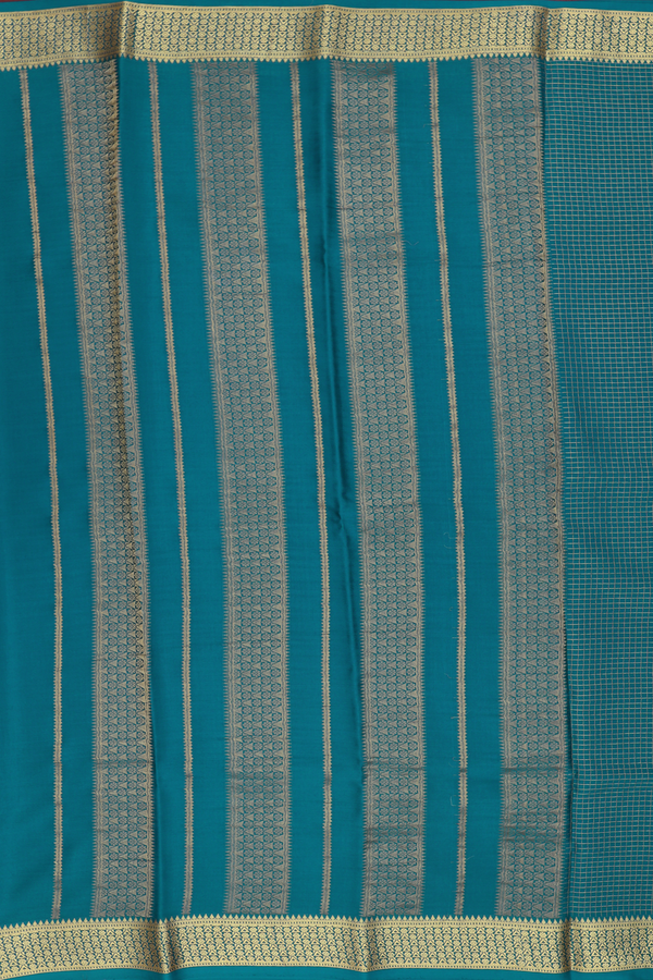 Mysore Silk Saree In Teal Blue With Checks Design