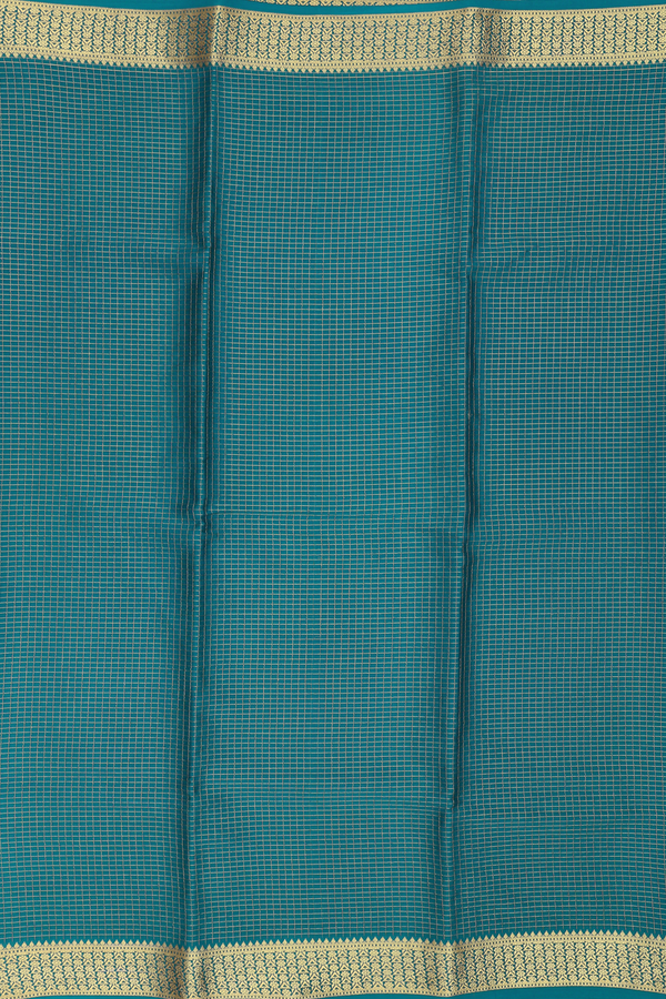 Mysore Silk Saree In Teal Blue With Checks Design