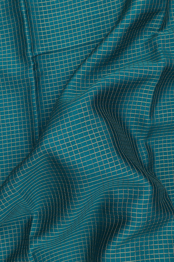 Mysore Silk Saree In Teal Blue With Checks Design