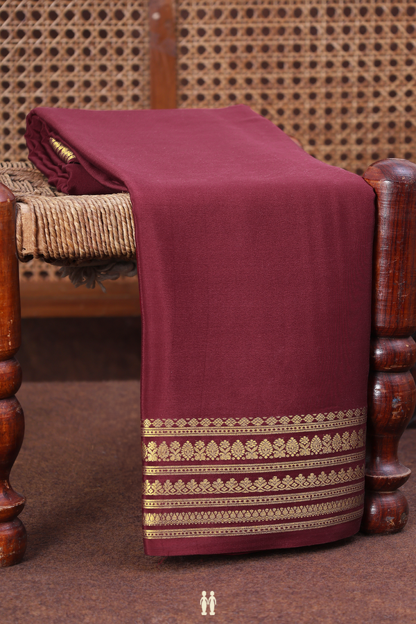 Mysore Silk Saree In Burgundy Red With Zari Border