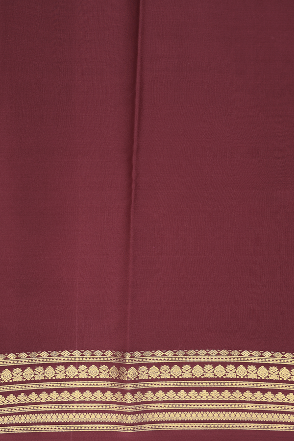 Mysore Silk Saree In Burgundy Red With Zari Border