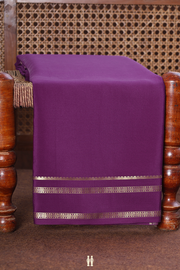 Mysore Silk Saree In Plain Deep Purple With Floral Border