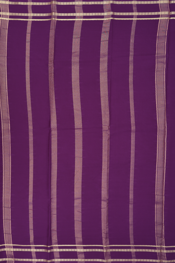 Mysore Silk Saree In Plain Deep Purple With Floral Border
