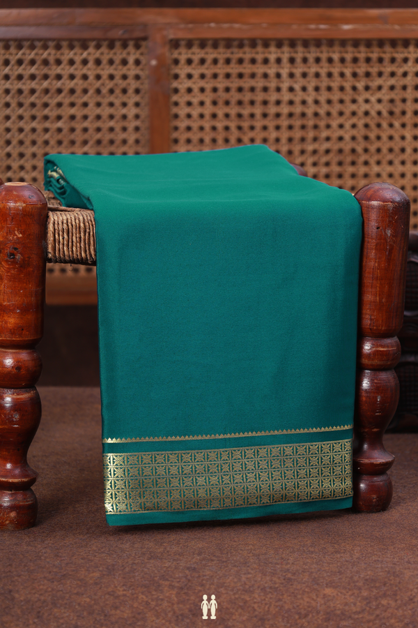 Mysore Silk Saree In Plain Teal Blue With Zari Border