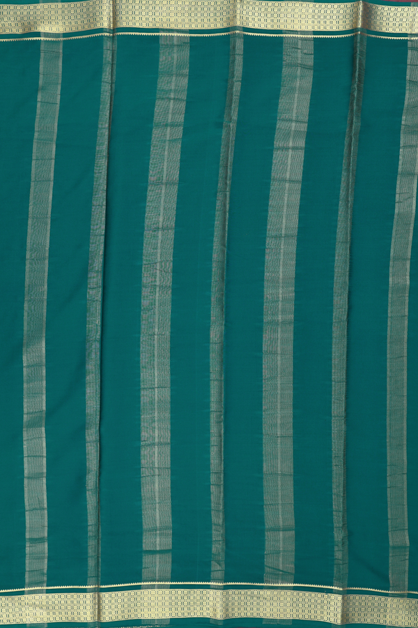 Mysore Silk Saree In Plain Teal Blue With Zari Border