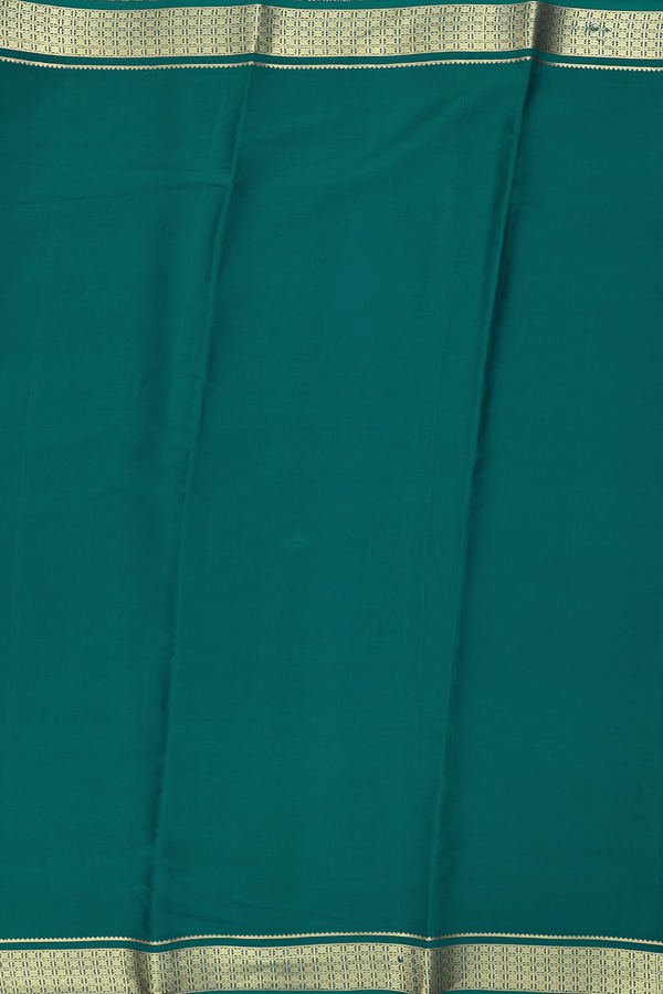 Mysore Silk Saree In Plain Teal Blue With Zari Border
