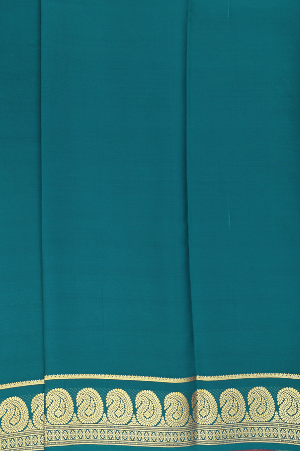Mysore Silk Saree In Plain Teal Blue With Paisley Border