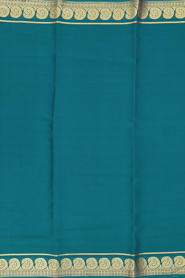 Mysore Silk Saree In Plain Teal Blue With Paisley Border