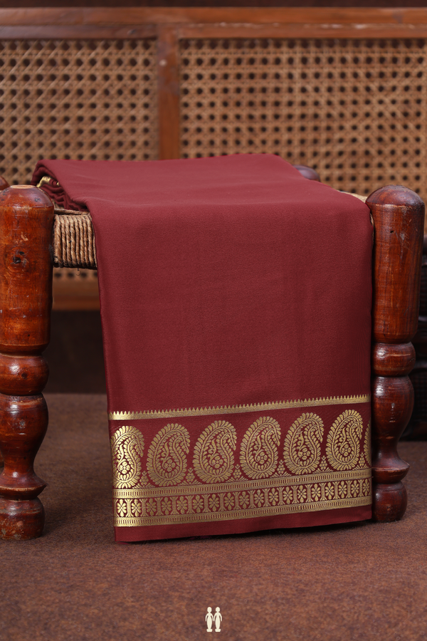 Mysore Silk Saree In Burgundy Red With Paisley Border