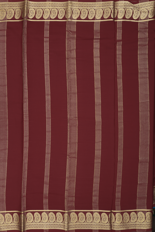 Mysore Silk Saree In Burgundy Red With Paisley Border