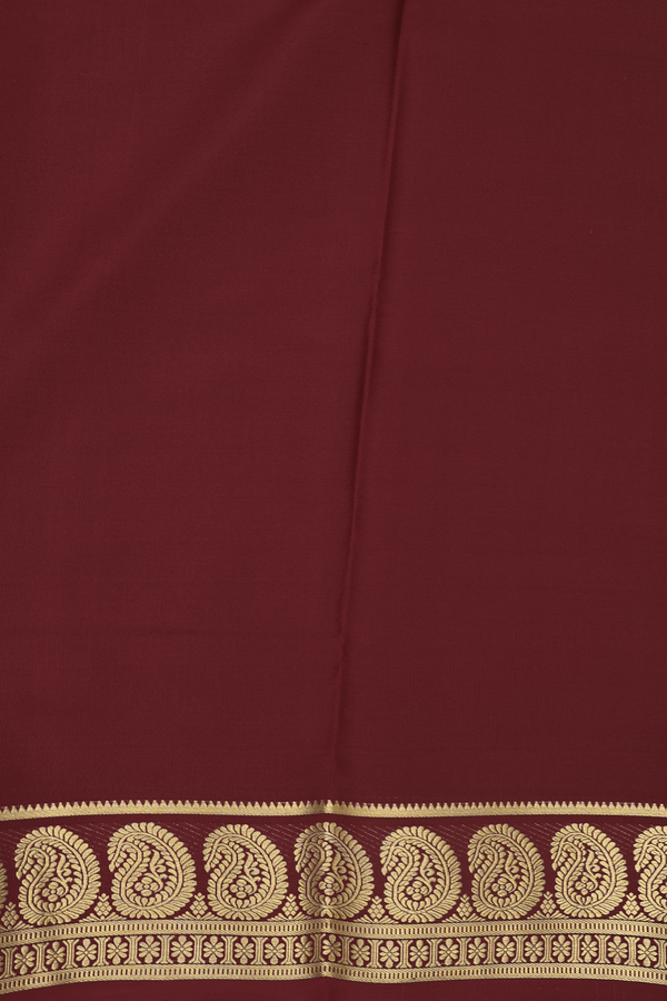 Mysore Silk Saree In Burgundy Red With Paisley Border