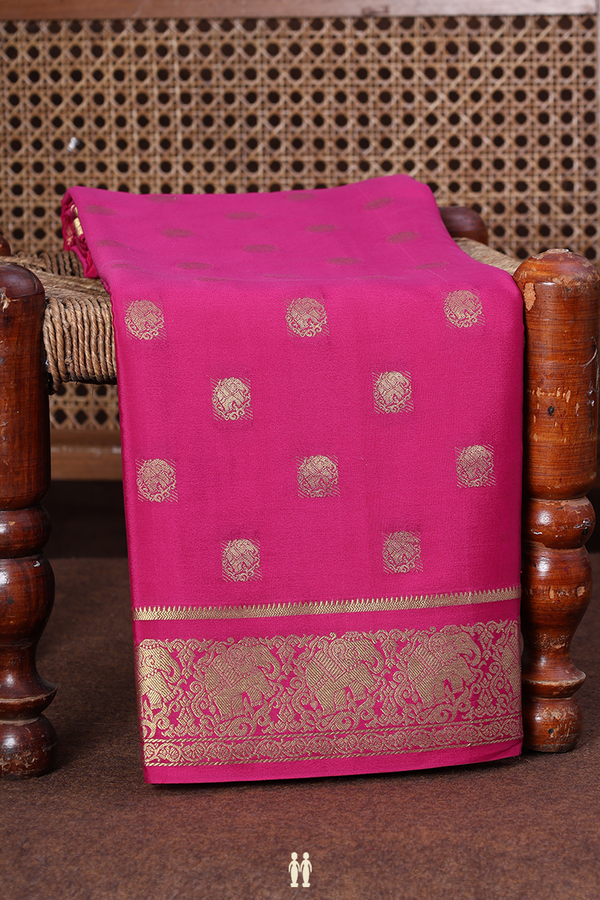 Mysore Silk Saree In Dark Pink With Zari Buttas