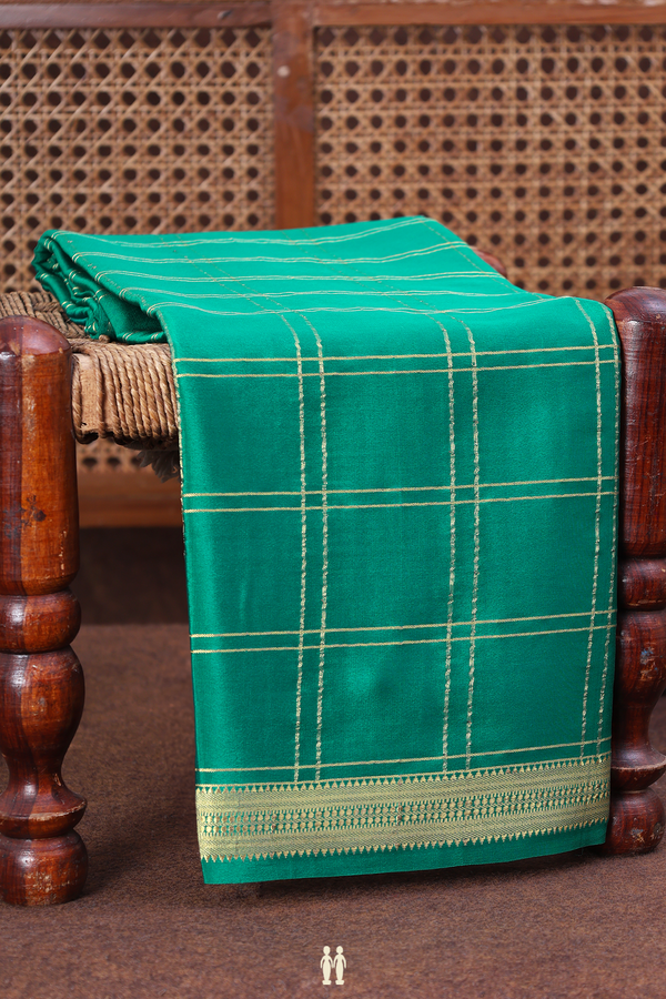Mysore Silk Saree In Teal Green With Checks Design