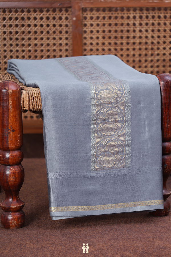 Mysore Silk Saree In Grey With Stripes Design