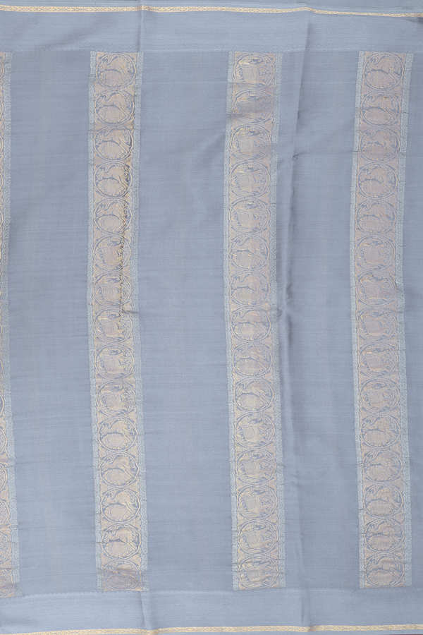 Mysore Silk Saree In Grey With Stripes Design
