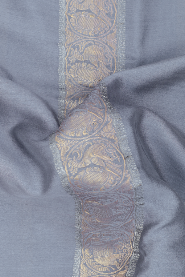 Mysore Silk Saree In Grey With Stripes Design