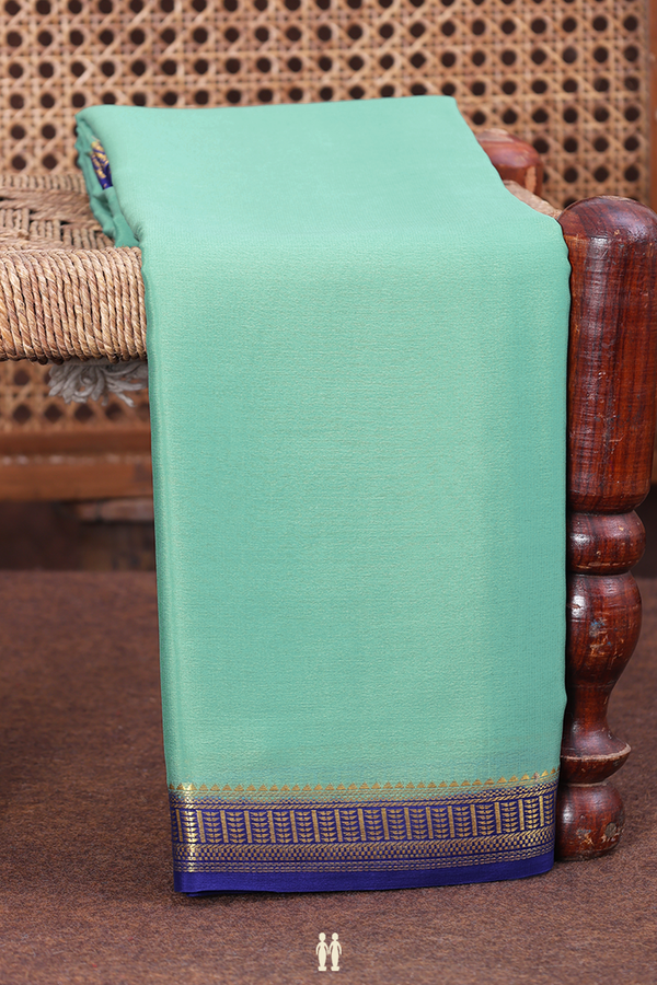 Mysore Silk Saree In Plain Dusty Mint With Contrast Border