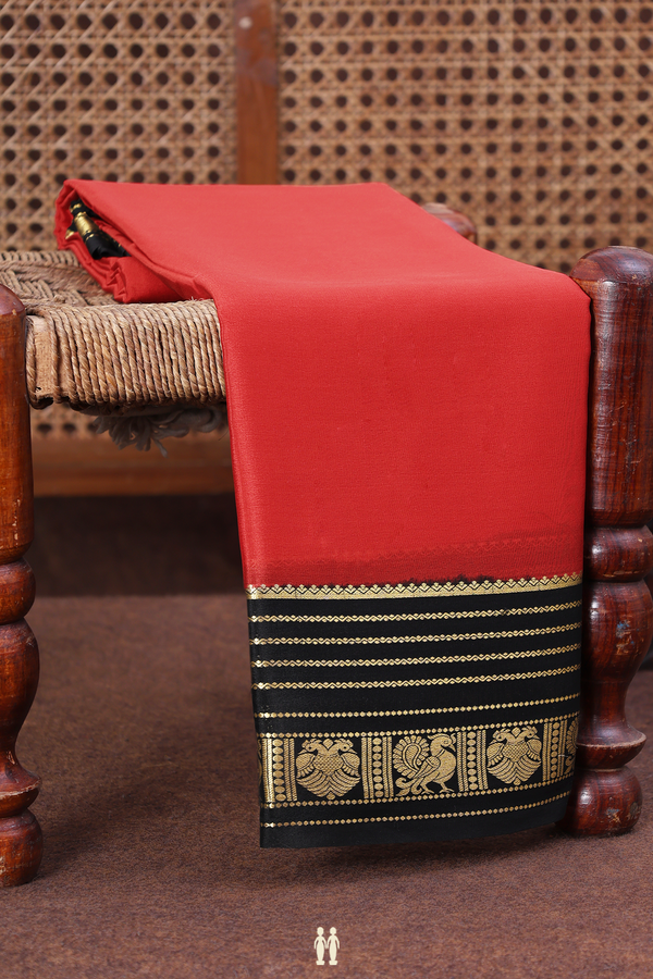 Mysore Silk Saree In Scarlet Red With Contrast Border