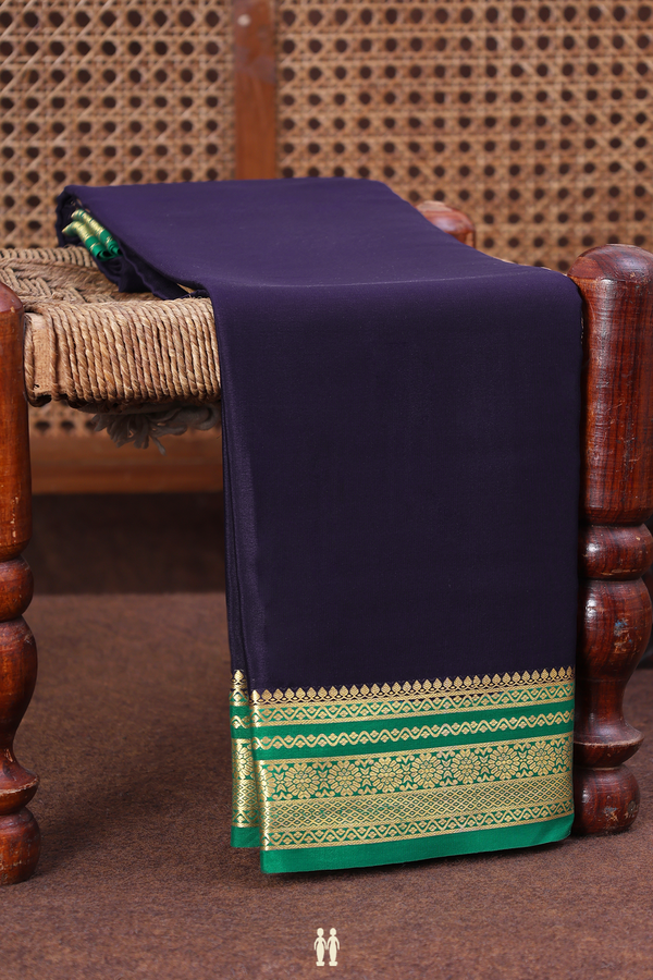 Mysore Silk Saree In Deep Purple With Contrast Border