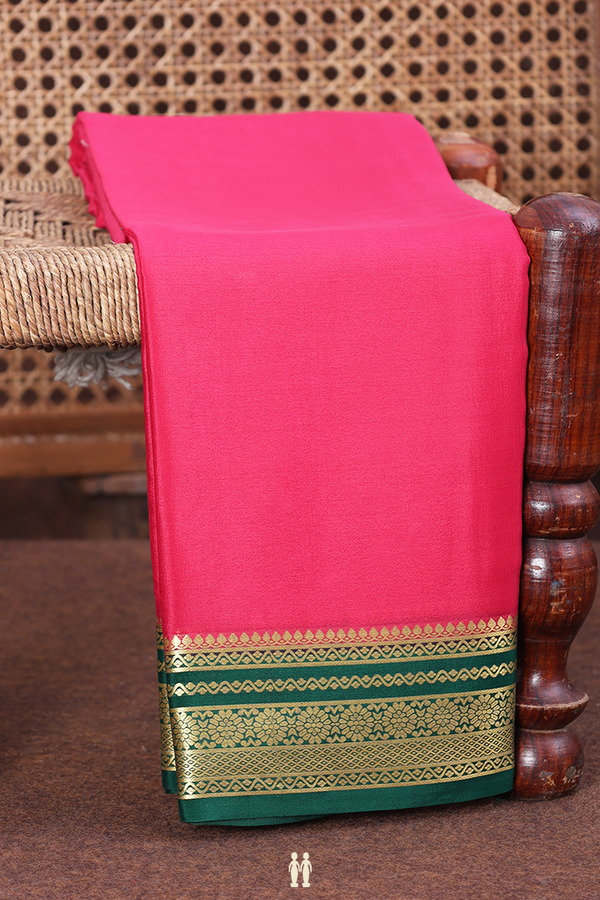 Mysore Silk Saree In Rose Red With Contrast Border