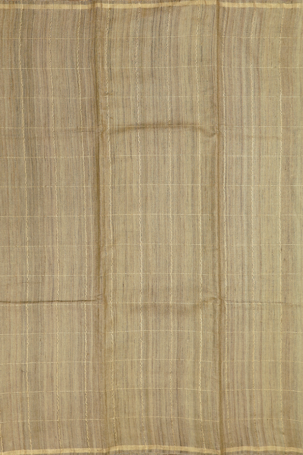 Tussar Silk Saree In Greenish Brown With Checks Design