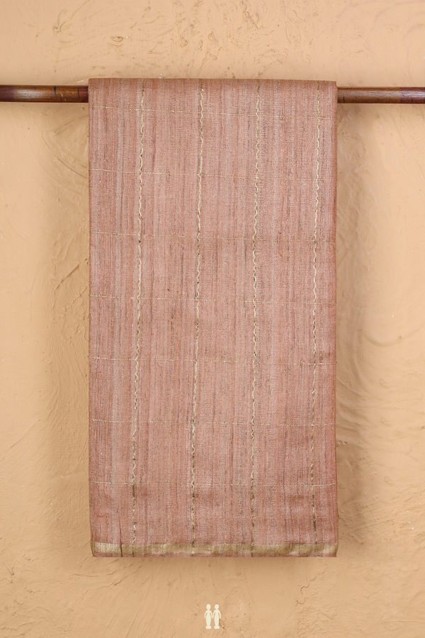 Tussar Silk Saree In Rose Brown With Checks Design