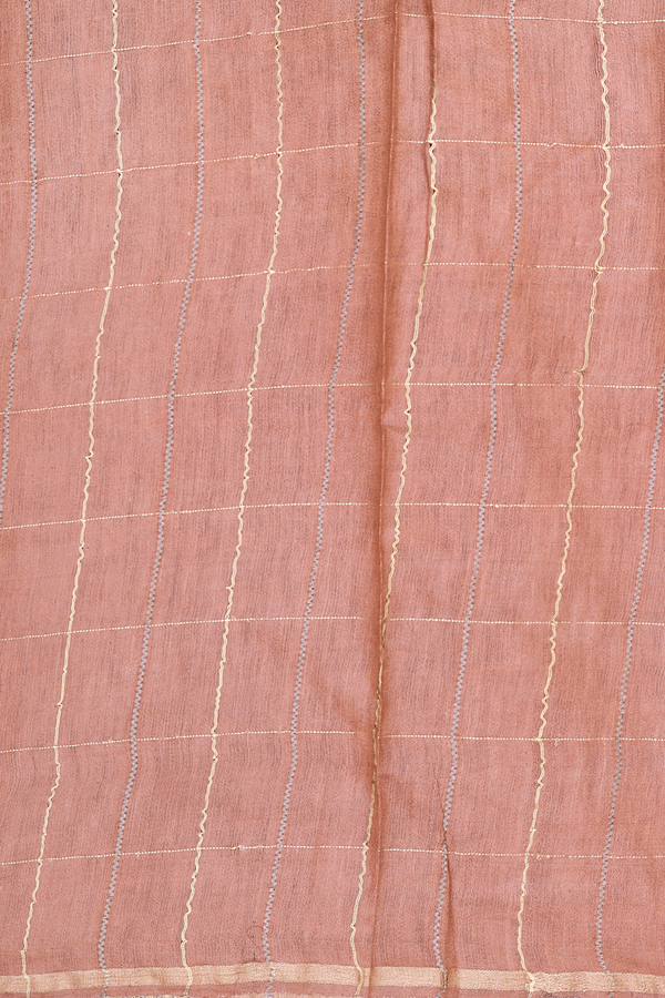 Tussar Silk Saree In Rose Brown With Checks Design