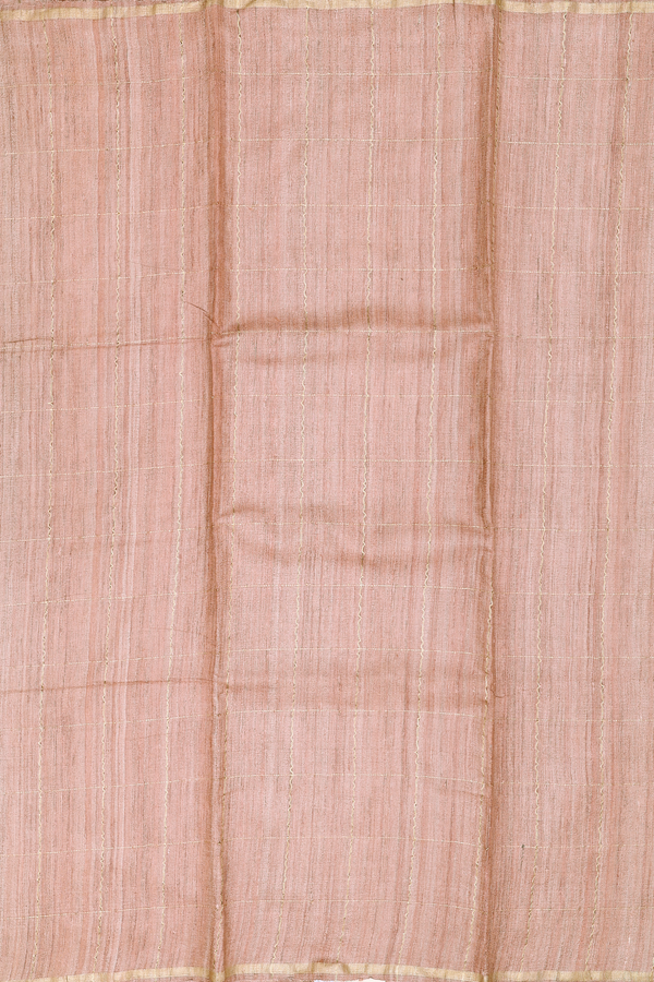 Tussar Silk Saree In Rose Brown With Checks Design