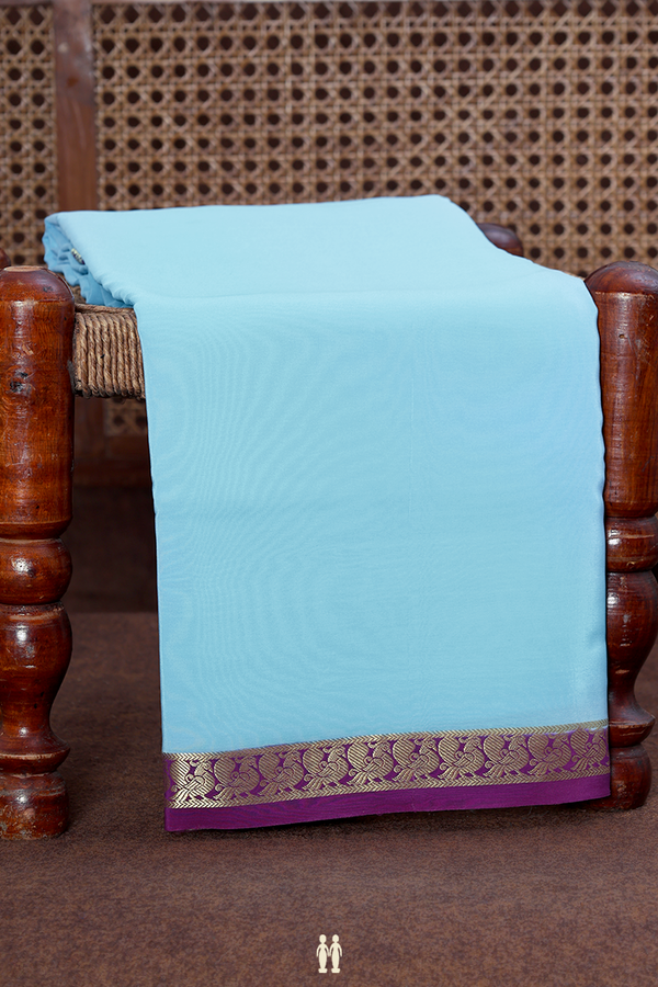 Mysore Silk Saree In Light Blue With Contrast Border