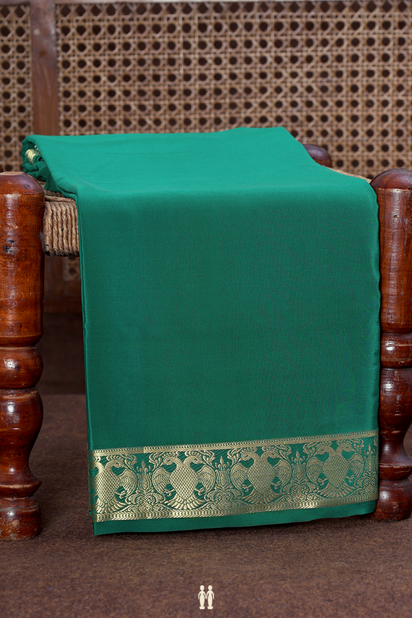 Mysore Silk Saree In Emerald Green With Zari Border