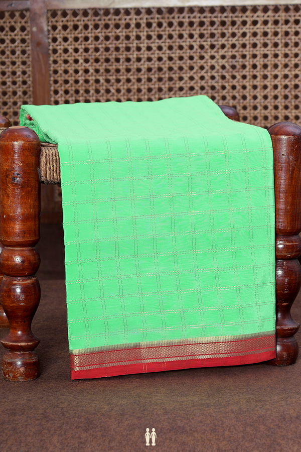 Mysore Silk Saree In Light Green With Checks Design