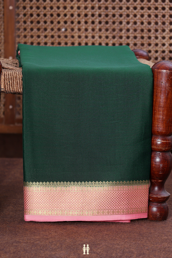 Mysore Silk Saree In Dark Green With Contrast Border