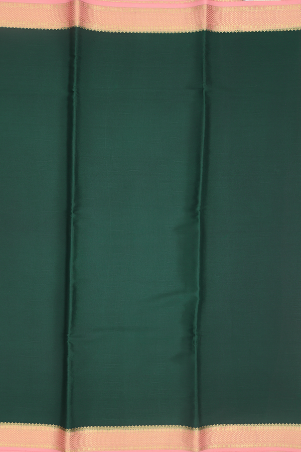 Mysore Silk Saree In Dark Green With Contrast Border