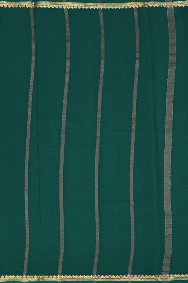 Mysore Silk Saree In Plain Forest Green With Floral Border
