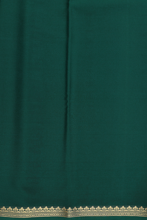 Mysore Silk Saree In Plain Forest Green With Floral Border