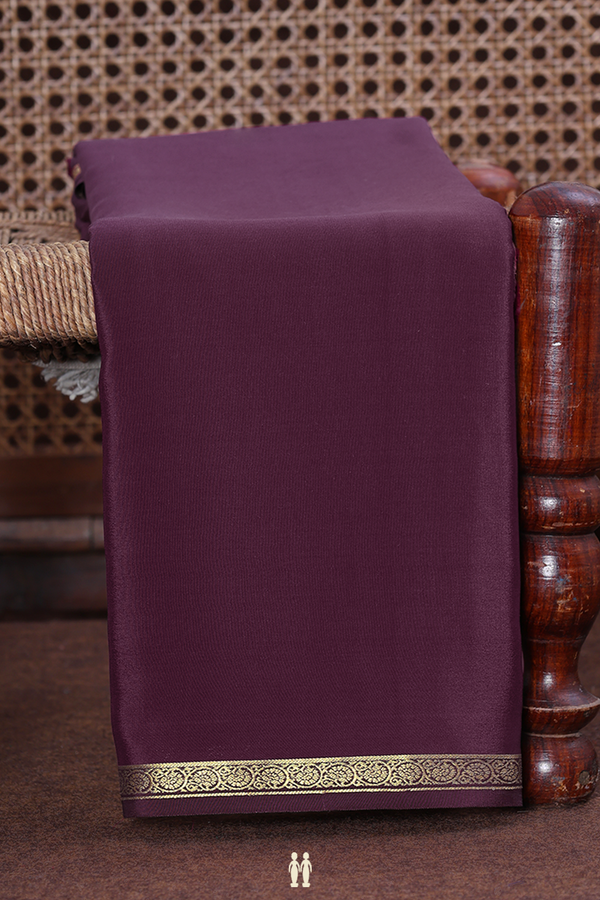 Mysore Silk Saree In Plain Plum Brown With Floral Border