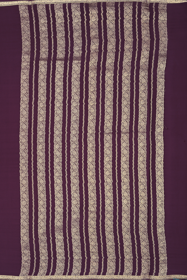Mysore Silk Saree In Plain Plum Brown With Floral Border