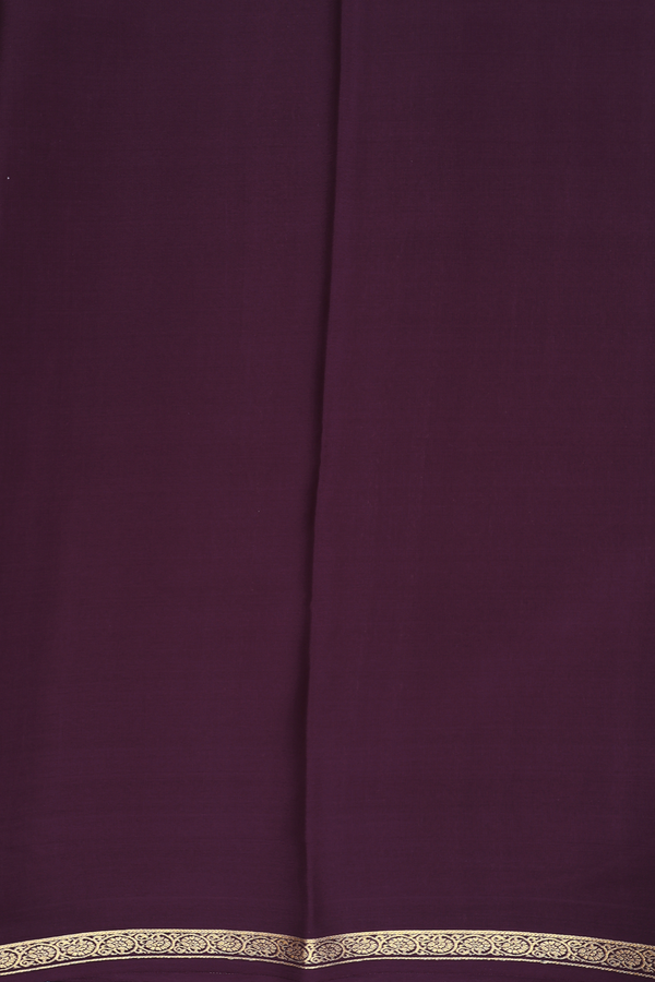 Mysore Silk Saree In Plain Plum Brown With Floral Border
