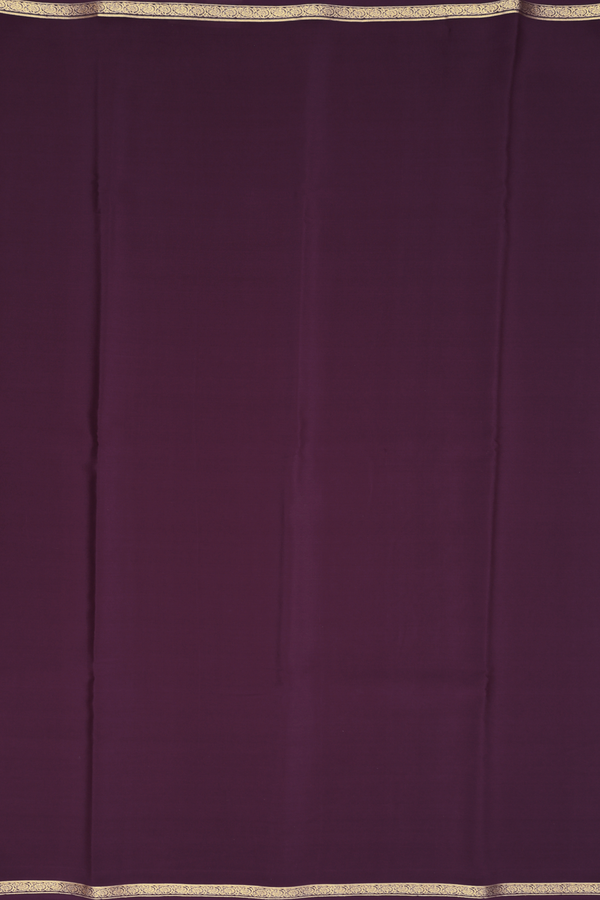 Mysore Silk Saree In Plain Plum Brown With Floral Border