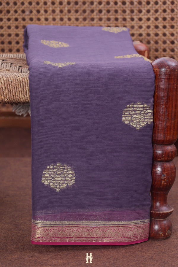 Chiffon Saree In Deep Purple With Floral Buttas