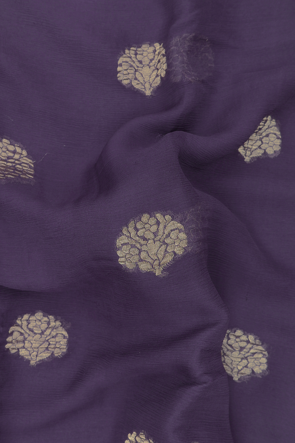 Chiffon Saree In Deep Purple With Floral Buttas